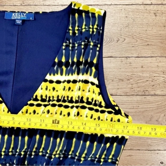 Kelly By Clinton Kelly Vibrant Sleeveless High-Low Dress in Blue and Yellow - Picture 7 of 12